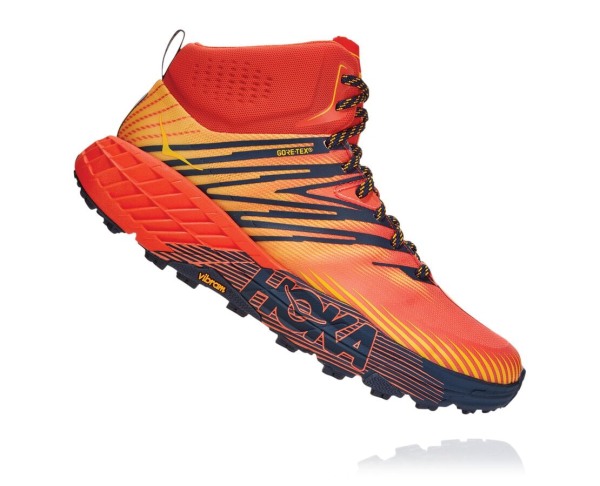 Hoka One One Speedgoat Mid GORE-TEX 2 Mens UK - Red / Gold Hiking Boots - VIUYE3152